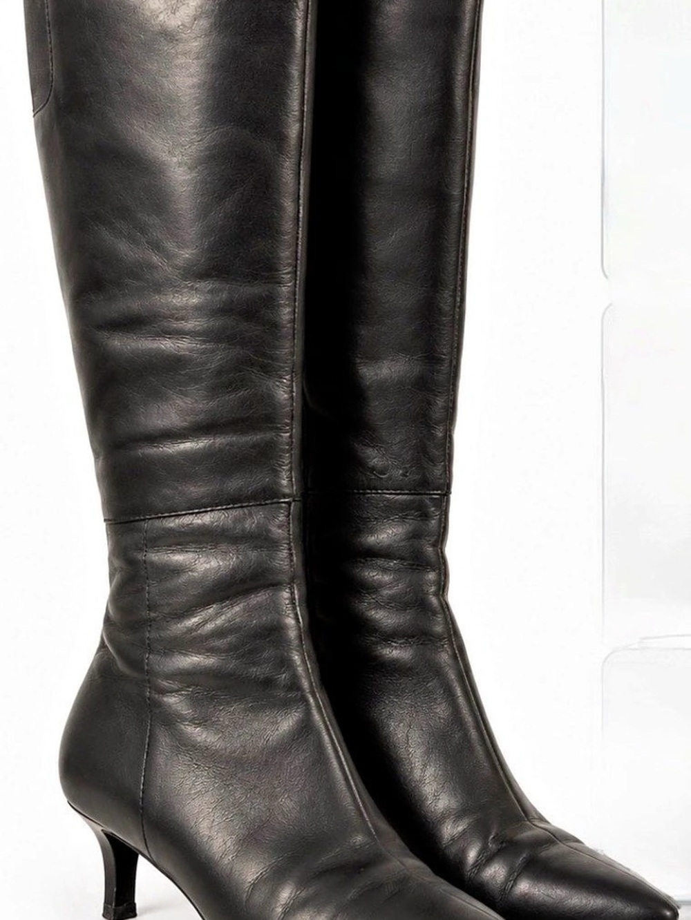 Rockport Black Leather Knee High Kitten Heel Boots 8.5 Y2K